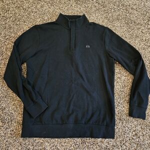 Travis Mathew Sweater Mens Medium Black 1/4 Zip Pullover Golf Lightweight Mock
